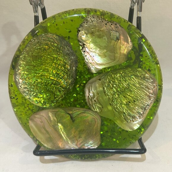 VTG MCM Pacific Ocean Abalone Seashell Lucite Trivet Hot Plate 5.5" Hyler - Picture 1 of 5